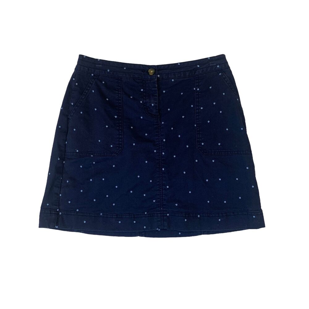 Boden Navy Mini Skirt Women Embroidered Dot Print Zip Fly Pockets Cotton Stretch